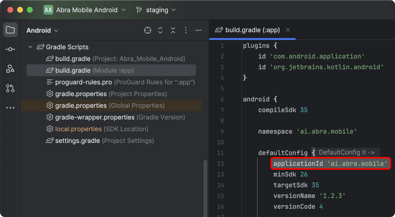 Finding the bundle identifier using Android Studio