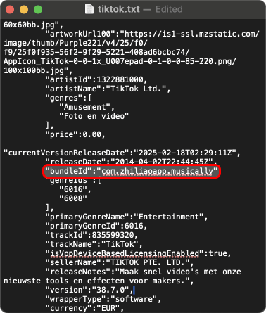 Finding the bundle identifier in the text file