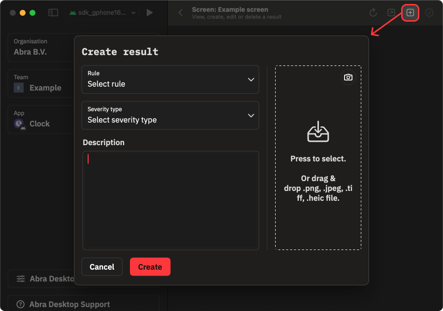 Creating a result using Abra Desktop