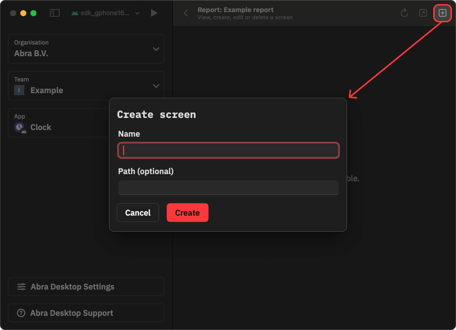 Creating a screen using Abra Desktop