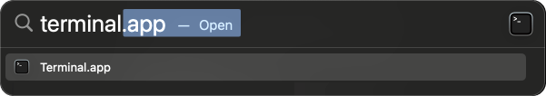 The search in Spotlight to open the Terminal app